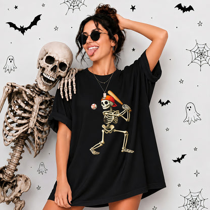 Baseball Skeleton Graphic Halloween Sweatshirt, Spooky Baseball Player Shirt, Funny Halloween Gift