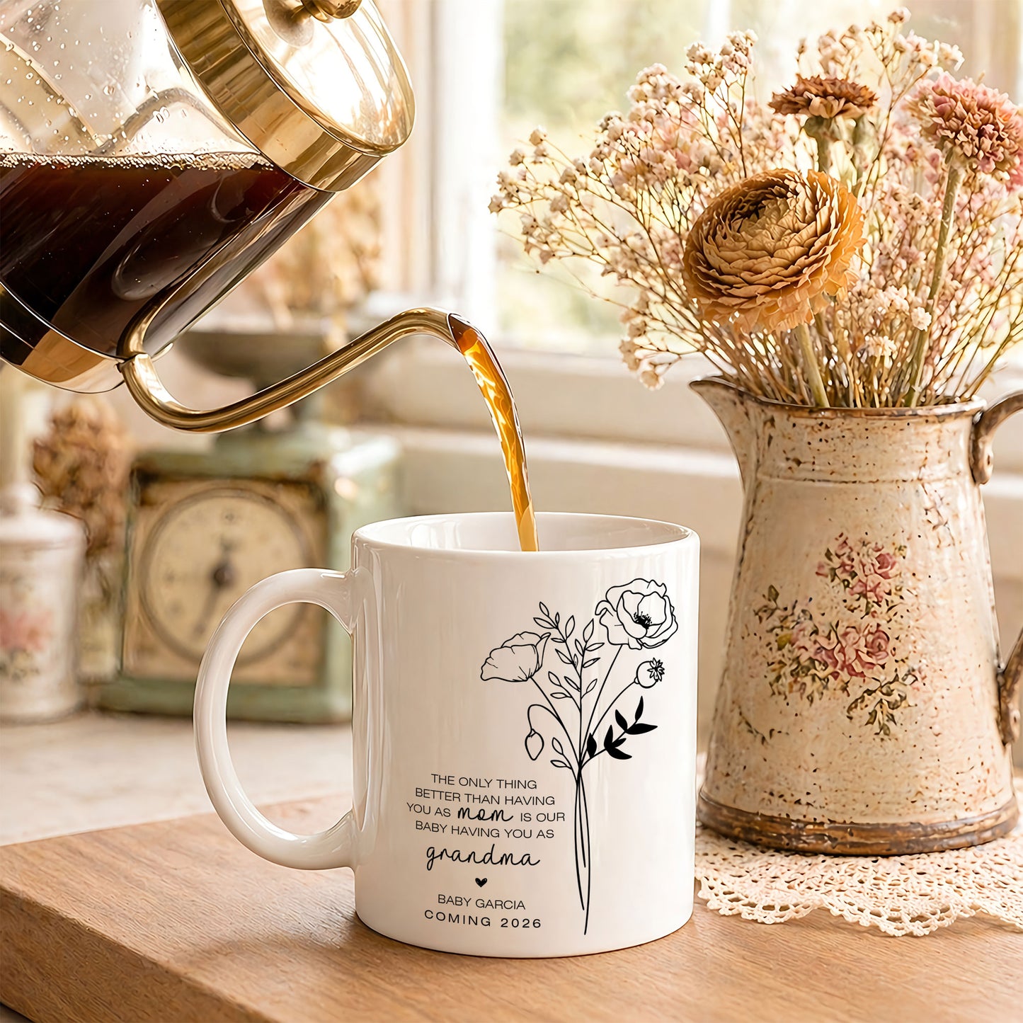 Personalized Grandma Mug – Custom Baby Name & Due Year Coffee Mug, Grandma Announcement Gift, Baby Coming 2026