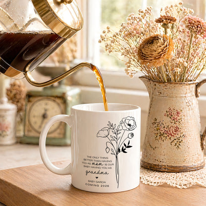 Personalized Grandma Mug – Custom Baby Name & Due Year Coffee Mug, Grandma Announcement Gift, Baby Coming 2026