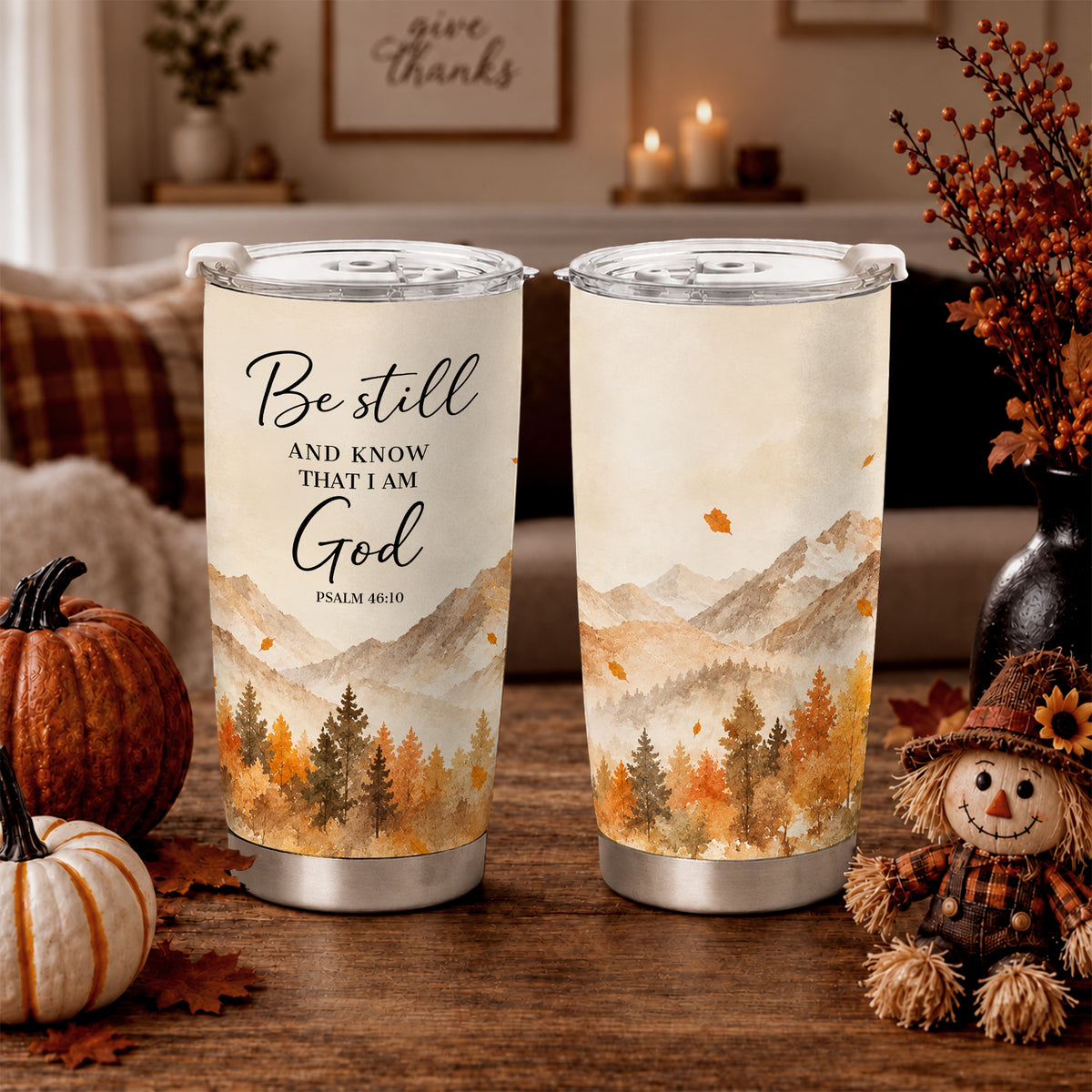 Christian Fall Thanksgiving 20oz Travel Coffee Mug Tumbler, Autumn Gift for Women, Family