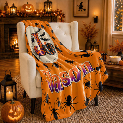 Personalized Halloween Blanket for Kids, Ghost Pumpkin Name Blanket, Fleece & Sherpa Blanket
