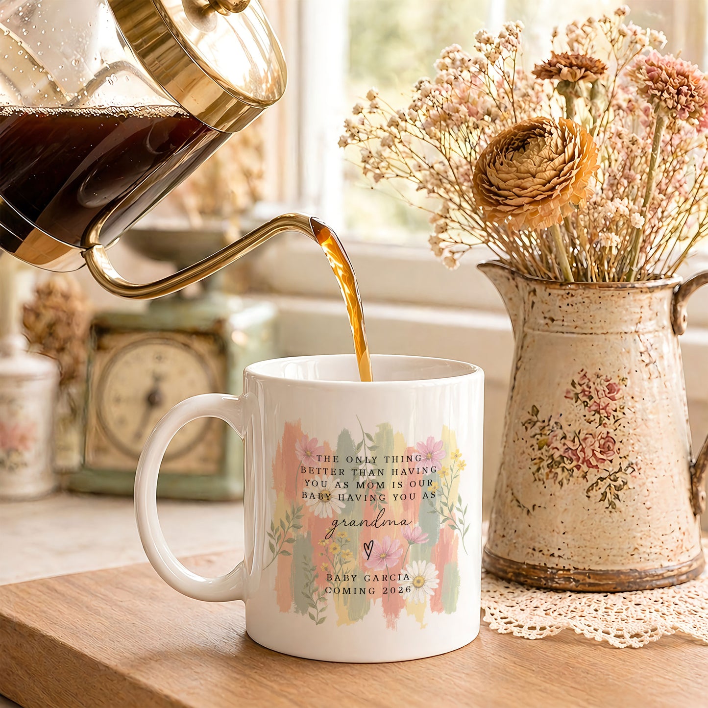 Personalized Grandma Mug – Custom Baby Name & Due Year Coffee Mug, Grandma Announcement Gift, Baby Coming 2026