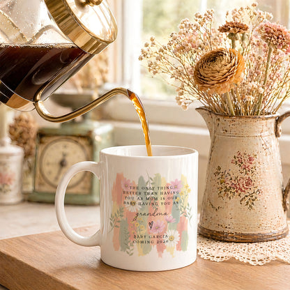 Personalized Grandma Mug – Custom Baby Name & Due Year Coffee Mug, Grandma Announcement Gift, Baby Coming 2026