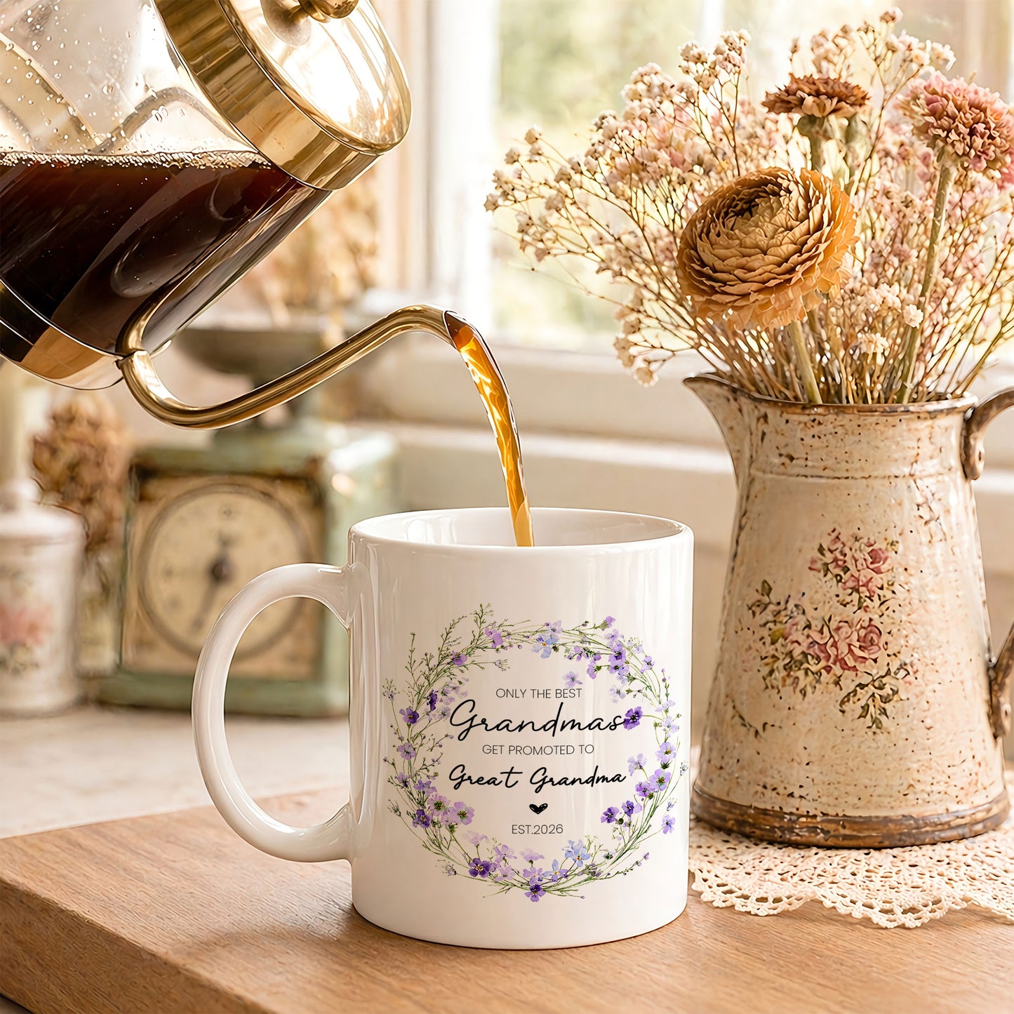 Personalized Only The Best Grandmas Mug – Floral Great Grandma Coffee Mug Est. 2026