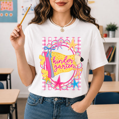 Personalized Back to School Shirt – Custom Name & Grade Preppy Striped Pennant Flag Color Tee for Teachers & Students, Pre-K to 8th Grade Outfit