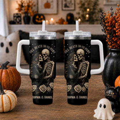 Personalized Skeleton Couple Halloween Tumbler 40oz, Gothic Skeleton with Roses, Halloween Gift for Couples