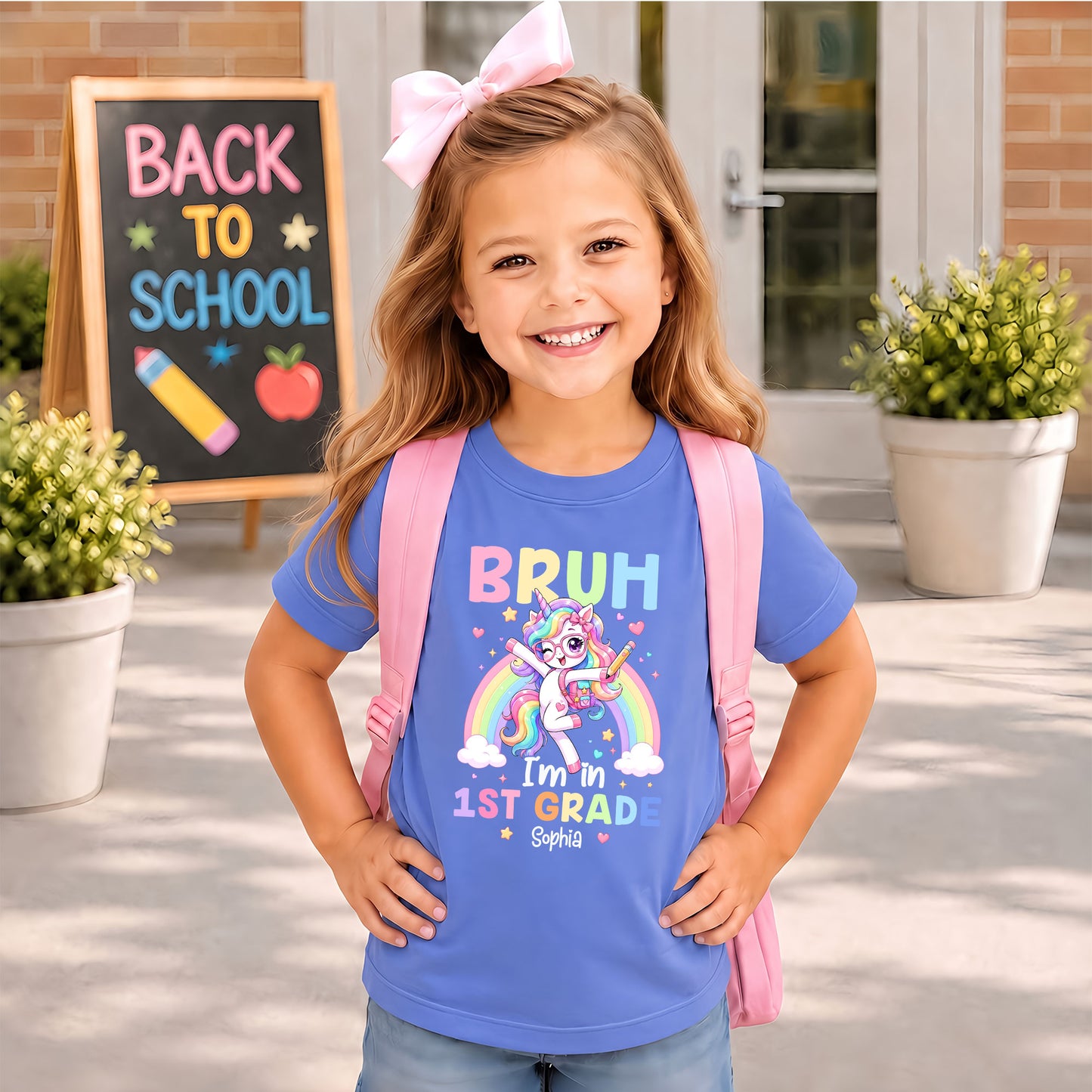 Personalized Unicorn Back to School Shirt, Custom Name Bruh I'm In Grade Student Tee, Pre-K to 8th Grade First Day T-Shirt