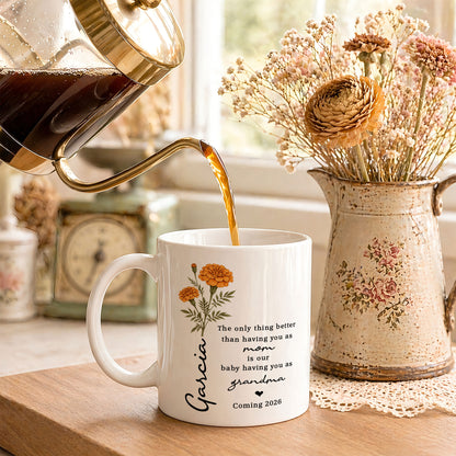 Personalized Grandma Mug – Custom Baby Name & Due Year Coffee Mug, Grandma Announcement Gift, Baby Coming 2026