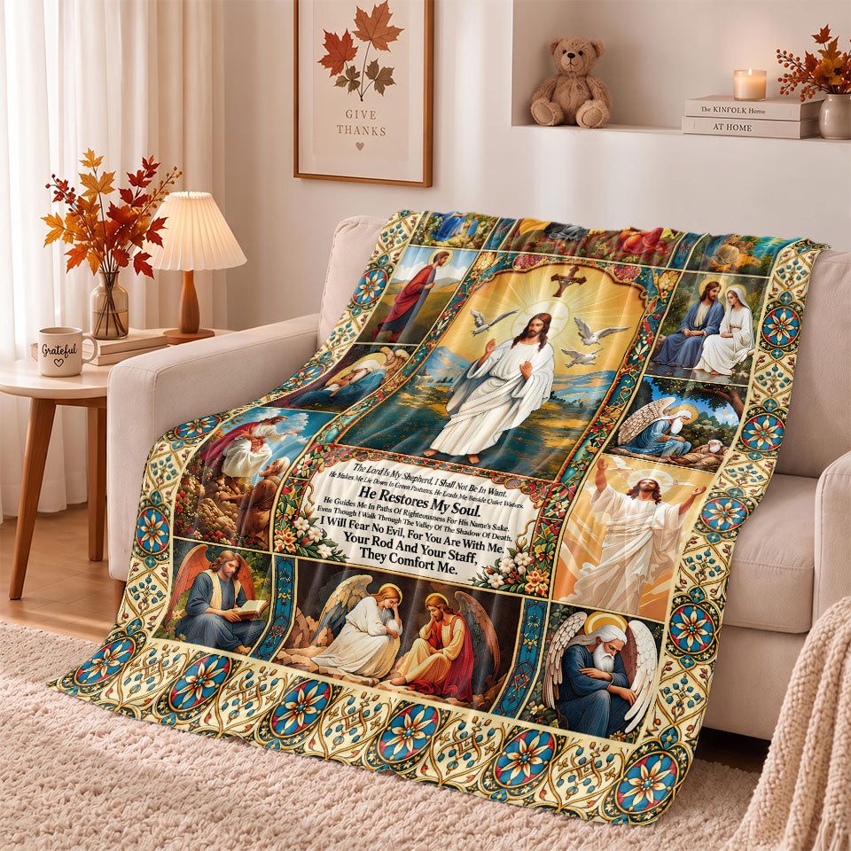 Thanksgiving Jesus Christian Fall Tree Blanket, Religious Fleece & Sherpa Throw, Faith Gift for Adults, Friends