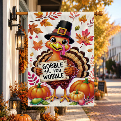 Thanksgiving Garden Flag Turkey GOBBLE WOBBLE Chestnuts Pumpkin Family Home Decor Gift For Family