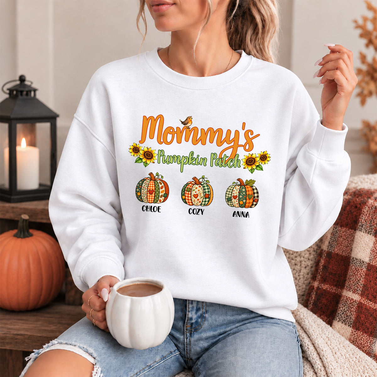 Personalized Grandma’s Pumpkin Patch Shirt & Sweater, Custom Family Names Fall Shirt, Autumn Family Gift