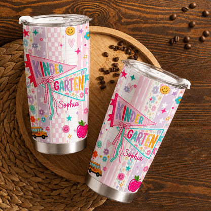 Personalized Back to School Tumbler - Custom Name & Class for Teachers and Students, Pastel Bow 20oz Travel Cup