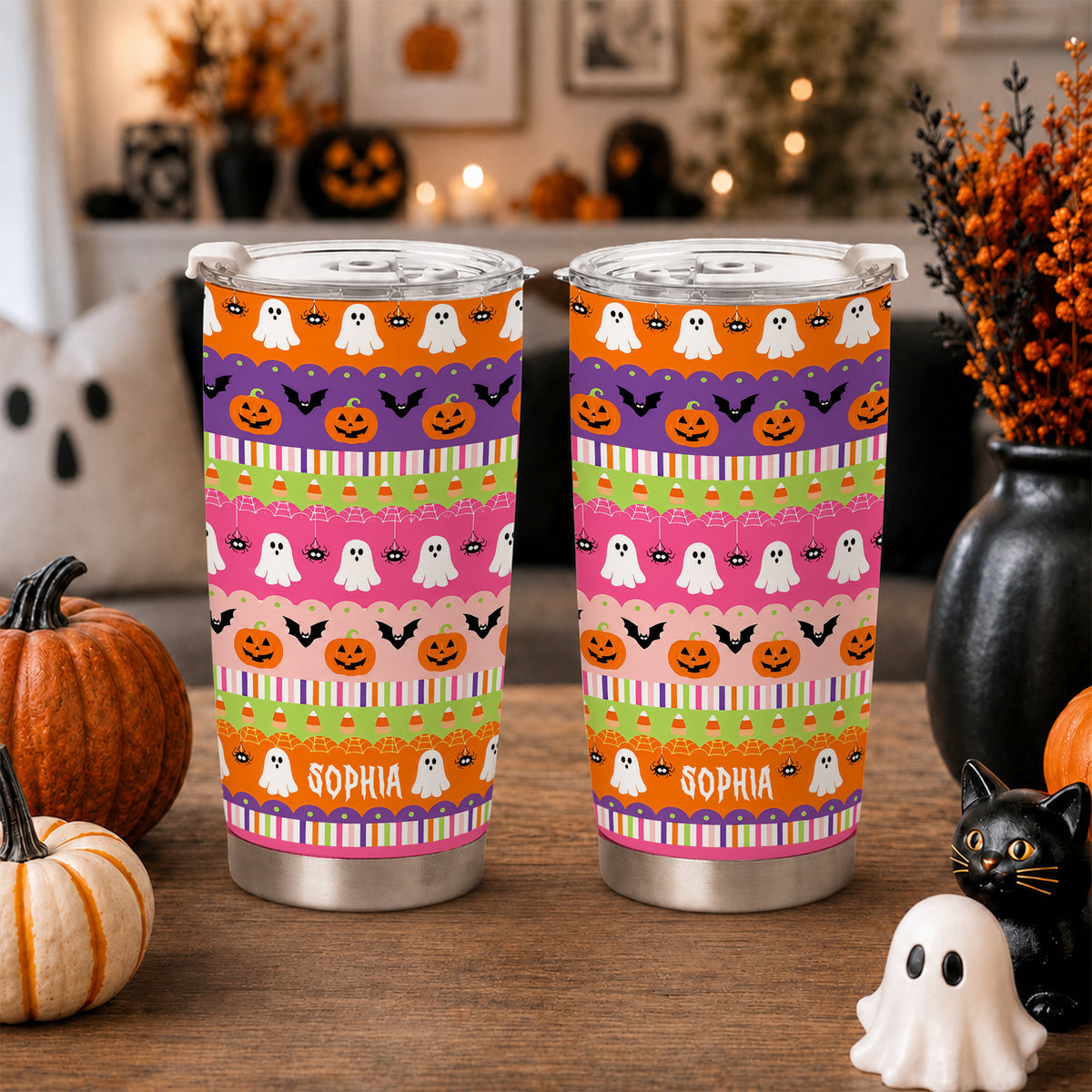 Personalized Halloween Tumbler 20oz, Cute Ghost Pumpkin Tumbler, Halloween Gift For Kid and Adult