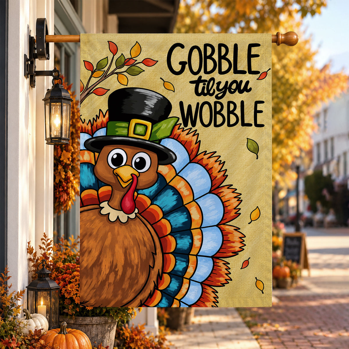 Thanksgiving Garden Flag Turkey GOBBLE WOBBLE Chestnuts Pumpkin Family Home Decor Gift For Family