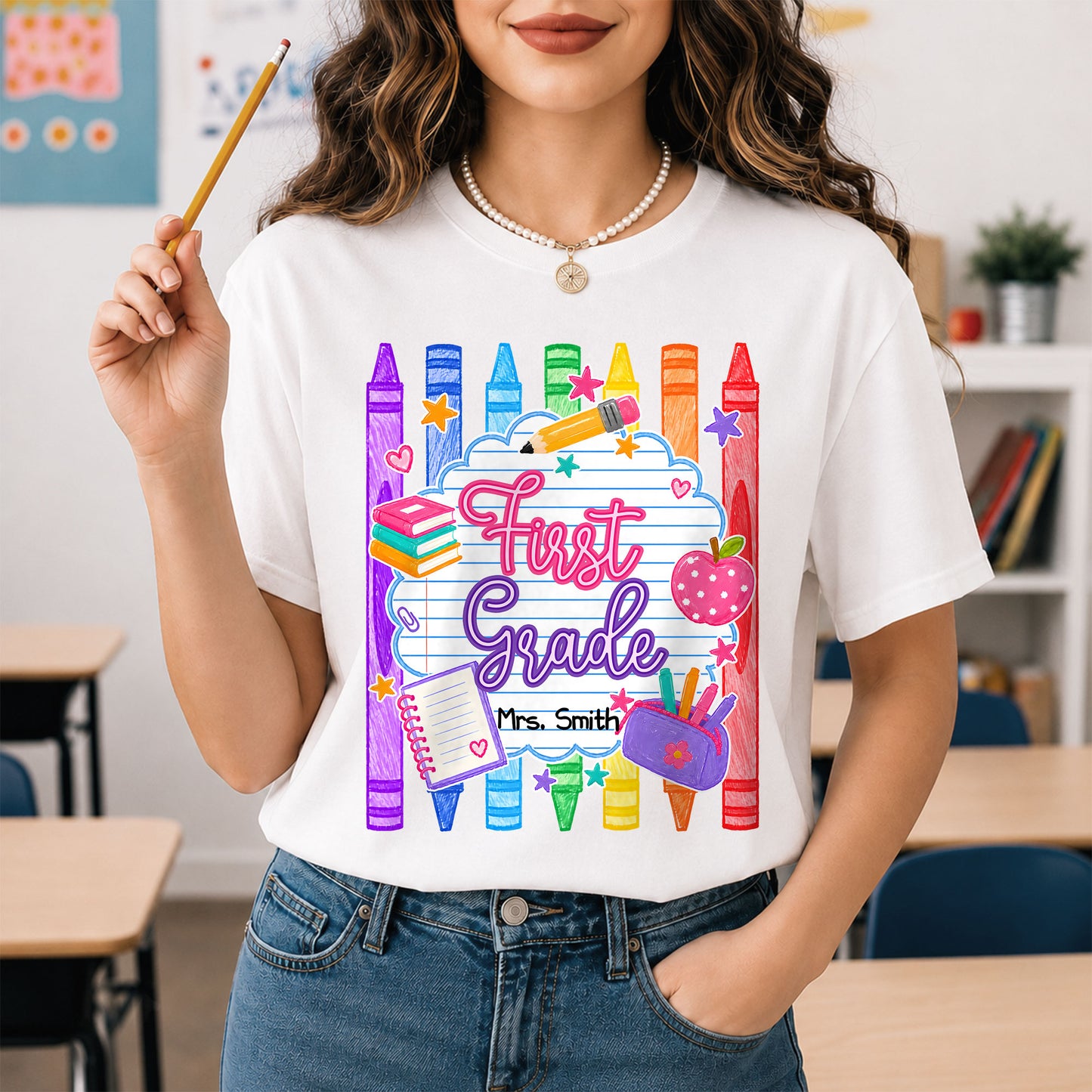 Personalized Striped Back to School Shirt for Kids Teachers – Custom Name & Grade Tee for Pre-K to 8th Grade Students, First Day Outfit