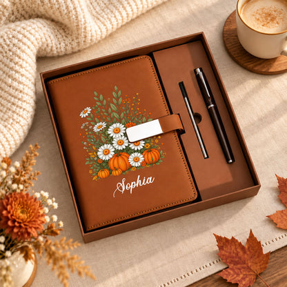 Personalized Notebook Thanksgiving Gift, Fall Floral Pumpkin Gift for Teacher, Student, Family, Friends