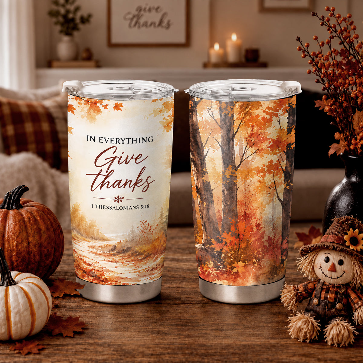 Christian Fall Thanksgiving 20oz Travel Coffee Mug Tumbler, Autumn Gift for Women, Family