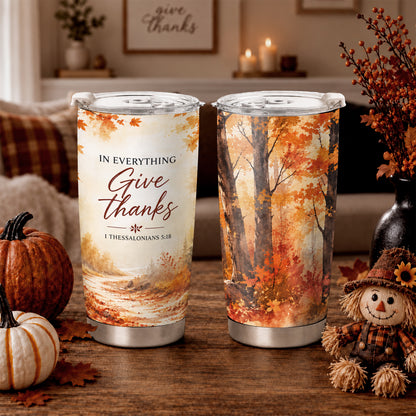 Christian Fall Thanksgiving 20oz Travel Coffee Mug Tumbler, Autumn Gift for Women, Family