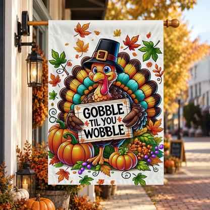 Thanksgiving Garden Flag Turkey GOBBLE WOBBLE Chestnuts Pumpkin Family Home Decor Gift For Family