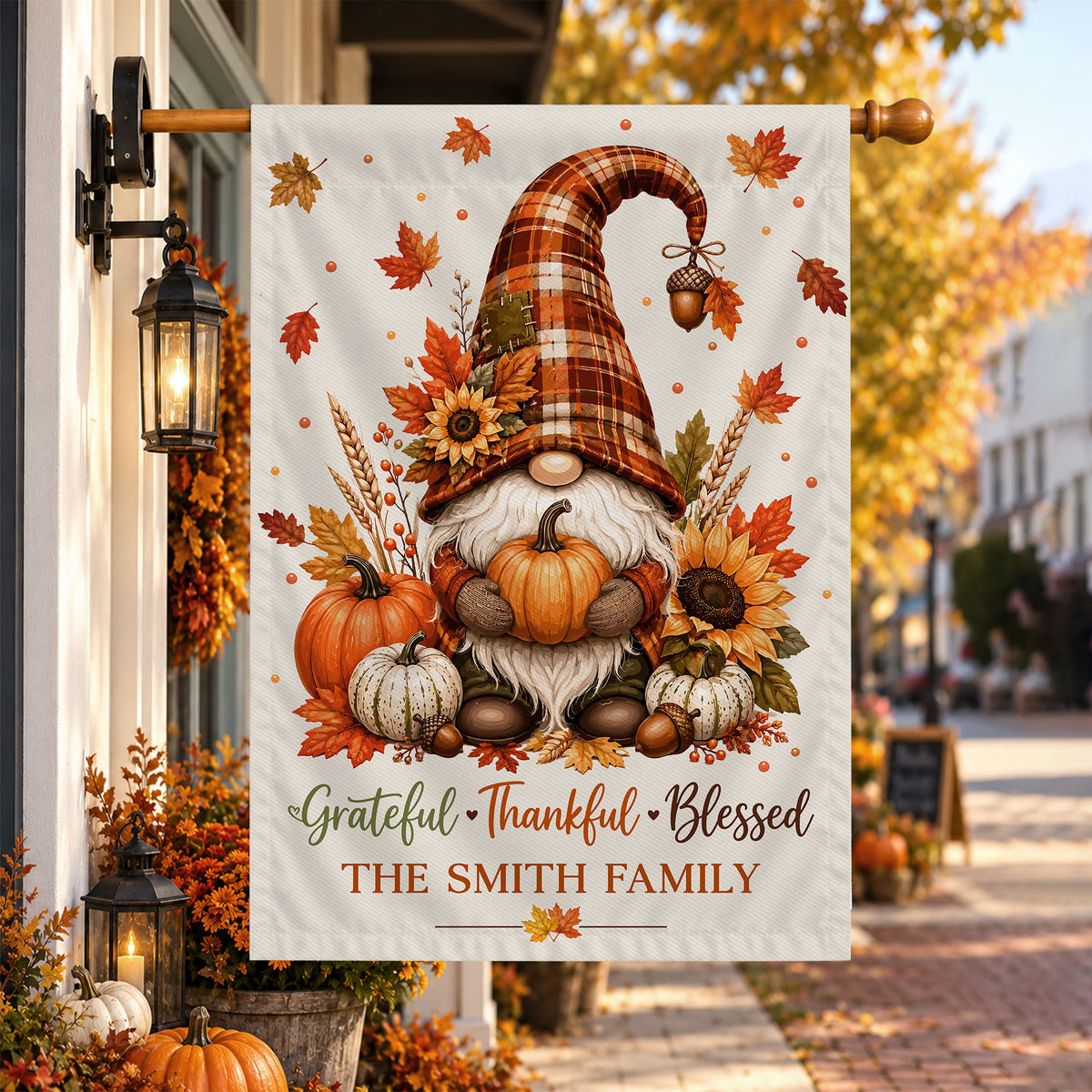 Personalized Thanksgiving Family Flag, Gnome Fall Garden Custom Family Name, Outdoor Decor Gift For Family
