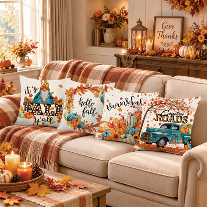 Thanksgiving Fall Decorative Pillow Set of 2 or 4, Harvest Throw Pillows for Home Decor, Gifts for Family