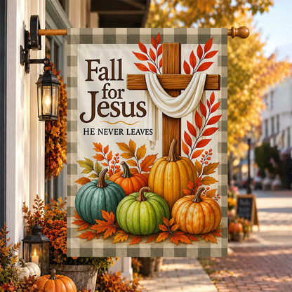Give Thanks Fall Garden Flag, Rustic Cross Pumpkin Thanksgiving Yard Flag, Autumn Outdoor Decor