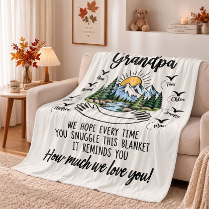 Personalized Grandpa Blanket Vintage Mountain Thanksgiving Gift for Grandpa from Grandkids, Family Gift