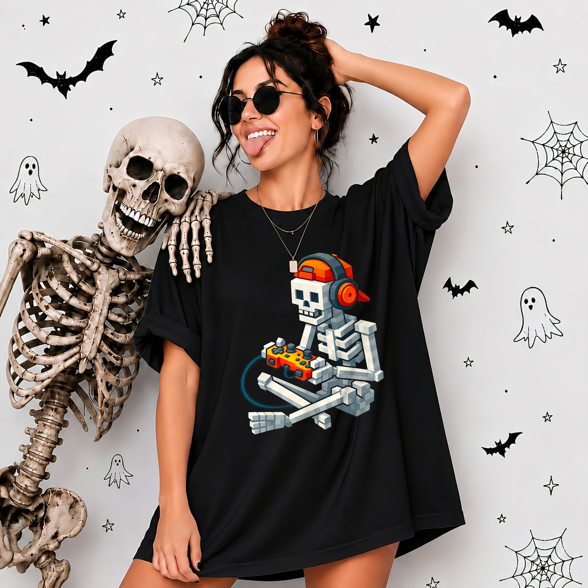Skeleton Gamer Halloween Sweatshirt, Boys Pumpkin Gaming Shirt, Funny Halloween Gift