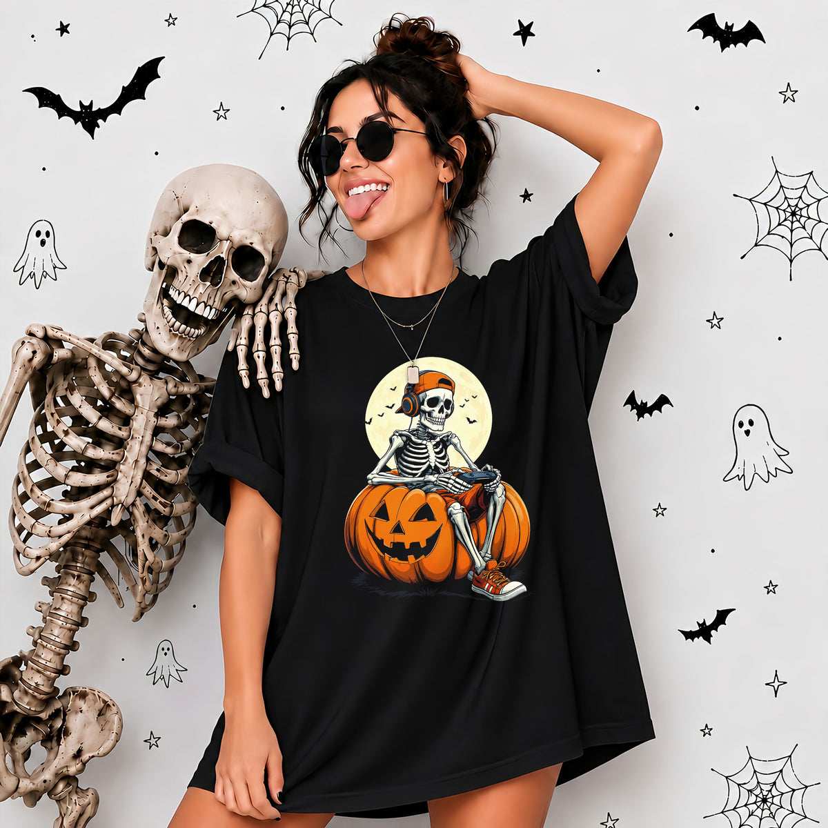 Skeleton Gamer Halloween Sweatshirt, Boys Pumpkin Gaming Shirt, Funny Halloween Gift