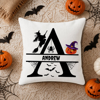 Personalized Halloween Pillow, Custom Alphabet Initial & Name Pumpkin Throw Pillow Gift for Kids and Family