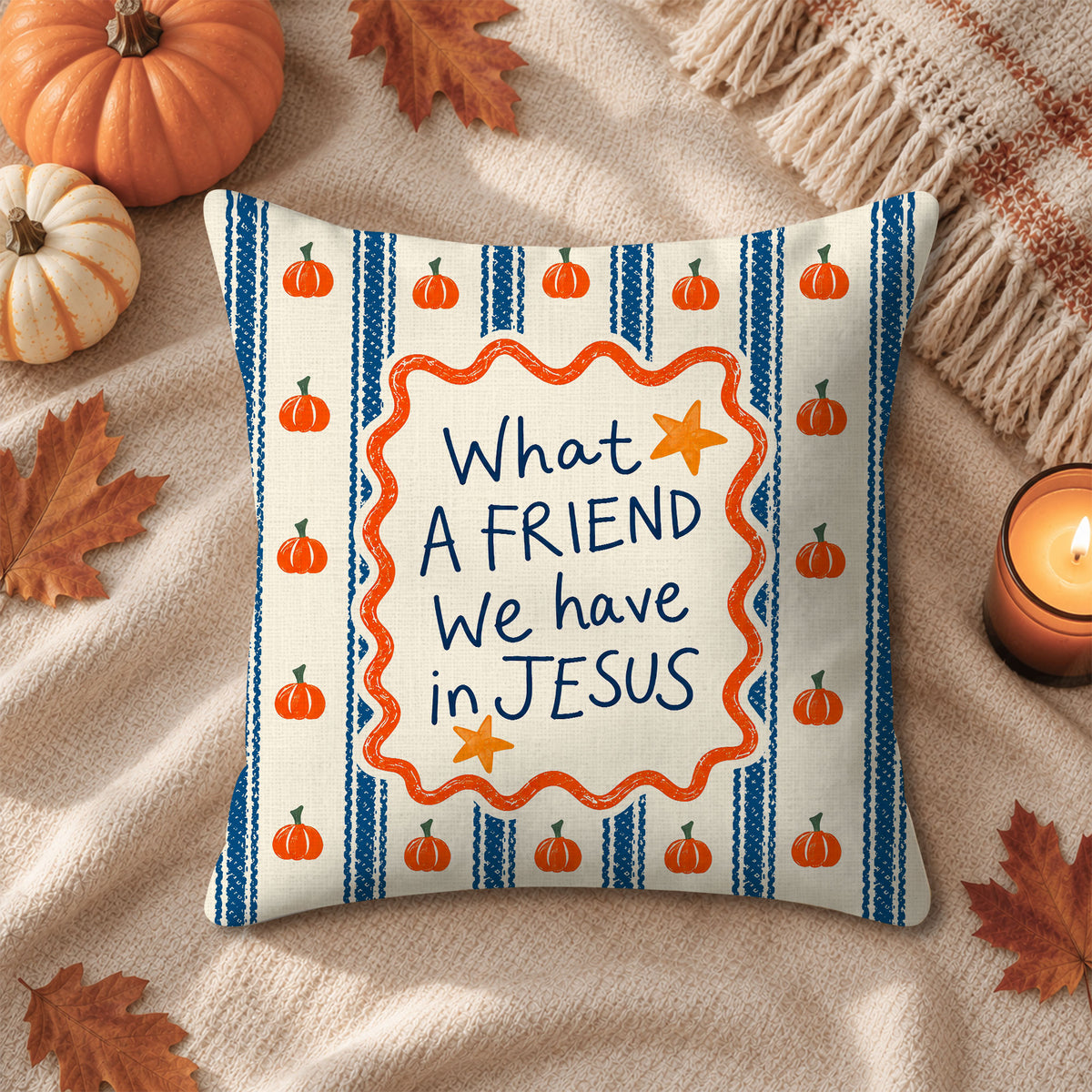 Christian Fall Throw Pillow, Jesus Faith Pumpkin Decorative Cushion, Thanksgiving Home Decor Family Gift