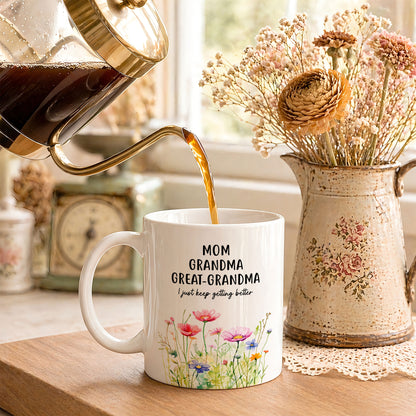 Personalized Mom Grandma Great-Grandma Floral Mug – Cute Family Coffee Cup Gift for Mom and Grandma