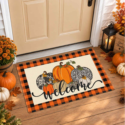 Fall Football Pumpkin Doormat, Welcome Autumn Leaves Door Mat, Thanksgiving Home Decor
