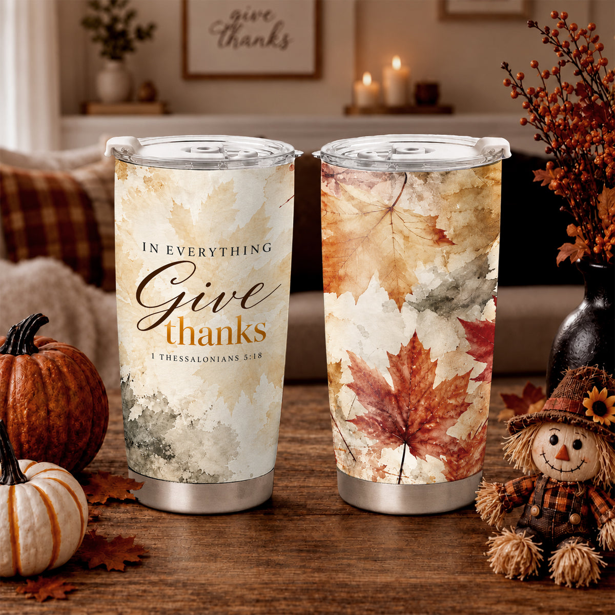 Christian Fall Thanksgiving 20oz Travel Coffee Mug Tumbler, Autumn Gift for Women, Family