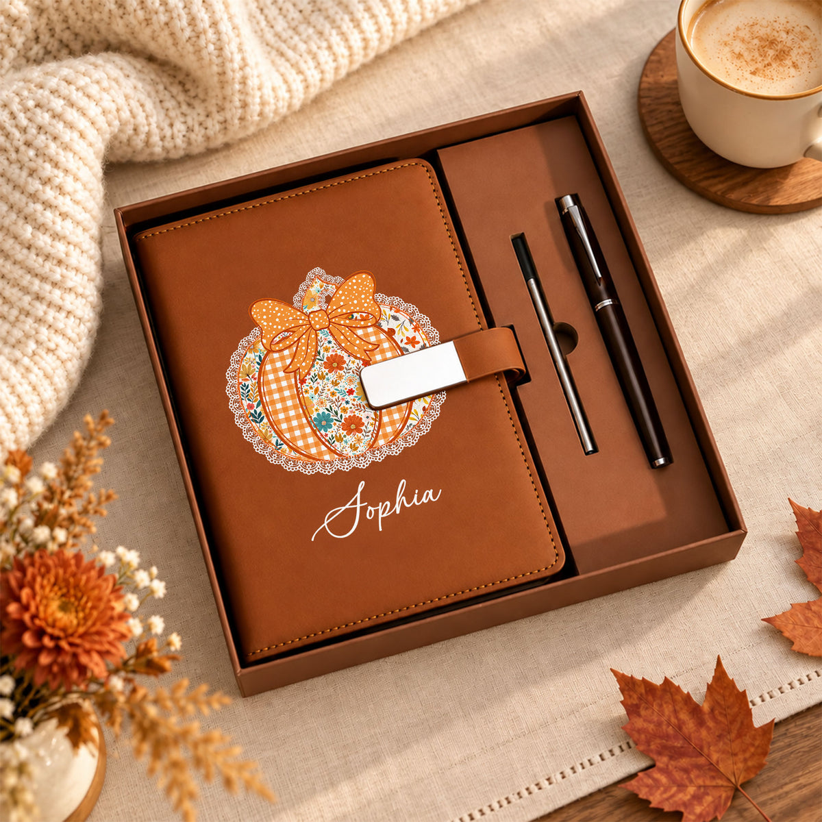 Personalized Notebook Thanksgiving Gift, Fall Floral Pumpkin Gift for Teacher, Student, Family, Friends