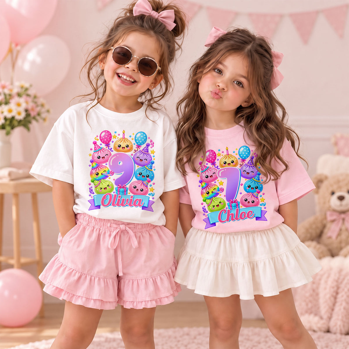 Personalized Dumpling Squish Birthday T-Shirt, Custom Squish Party Shirt For Kid, Birthday Girl Graphic Tee