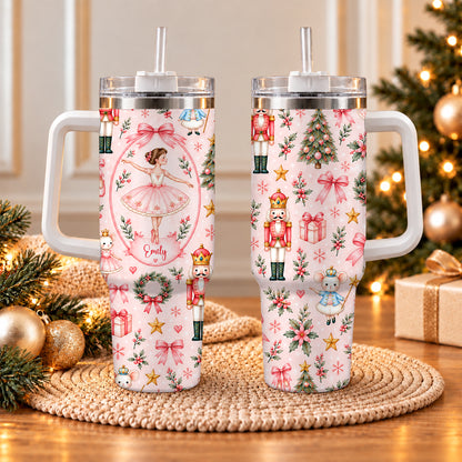 Personalized Nutcracker Ballet Tumbler 40oz, Custom Name Ballerina Cup, Christmas Gift for Girls