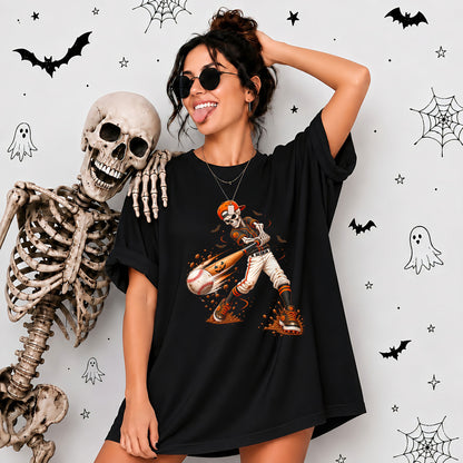 Baseball Skeleton Graphic Halloween Sweatshirt, Spooky Baseball Player Shirt, Funny Halloween Gift