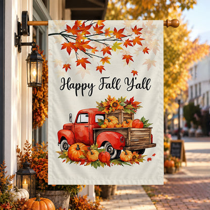 Hello Fall Garden Flag, Welcome Truck Happy Fall Ya'll Floral Pumpkin Outdoor Decor Gift For Family