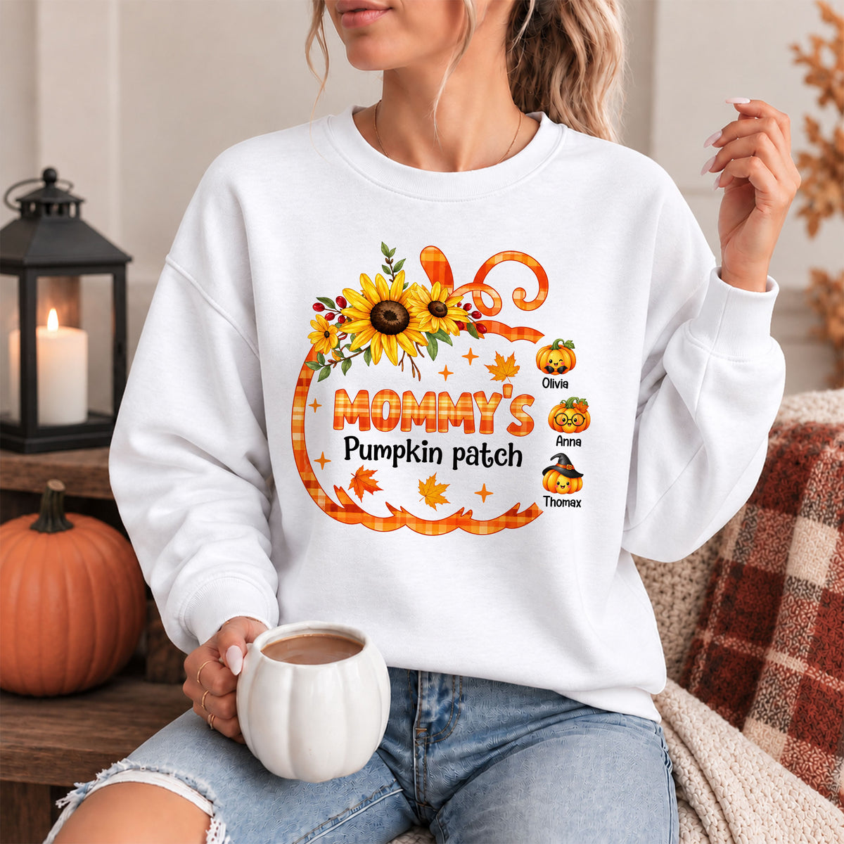 Personalized Grandma Thanksgiving Sweatshirt, Custom Family Name Autumn Pumpkin Patch Family Gift