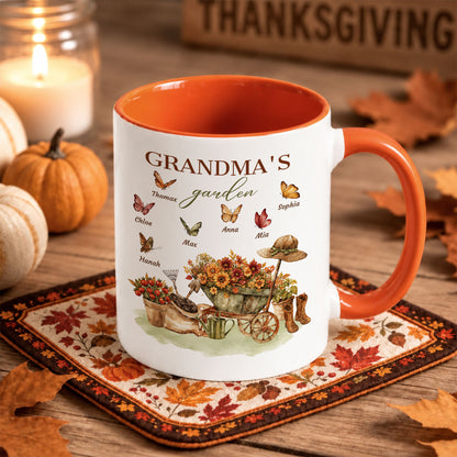 Personalized Grandma’s Garden Mug, Custom Grandkids, Thanksgiving Autumn Gift For Grandma