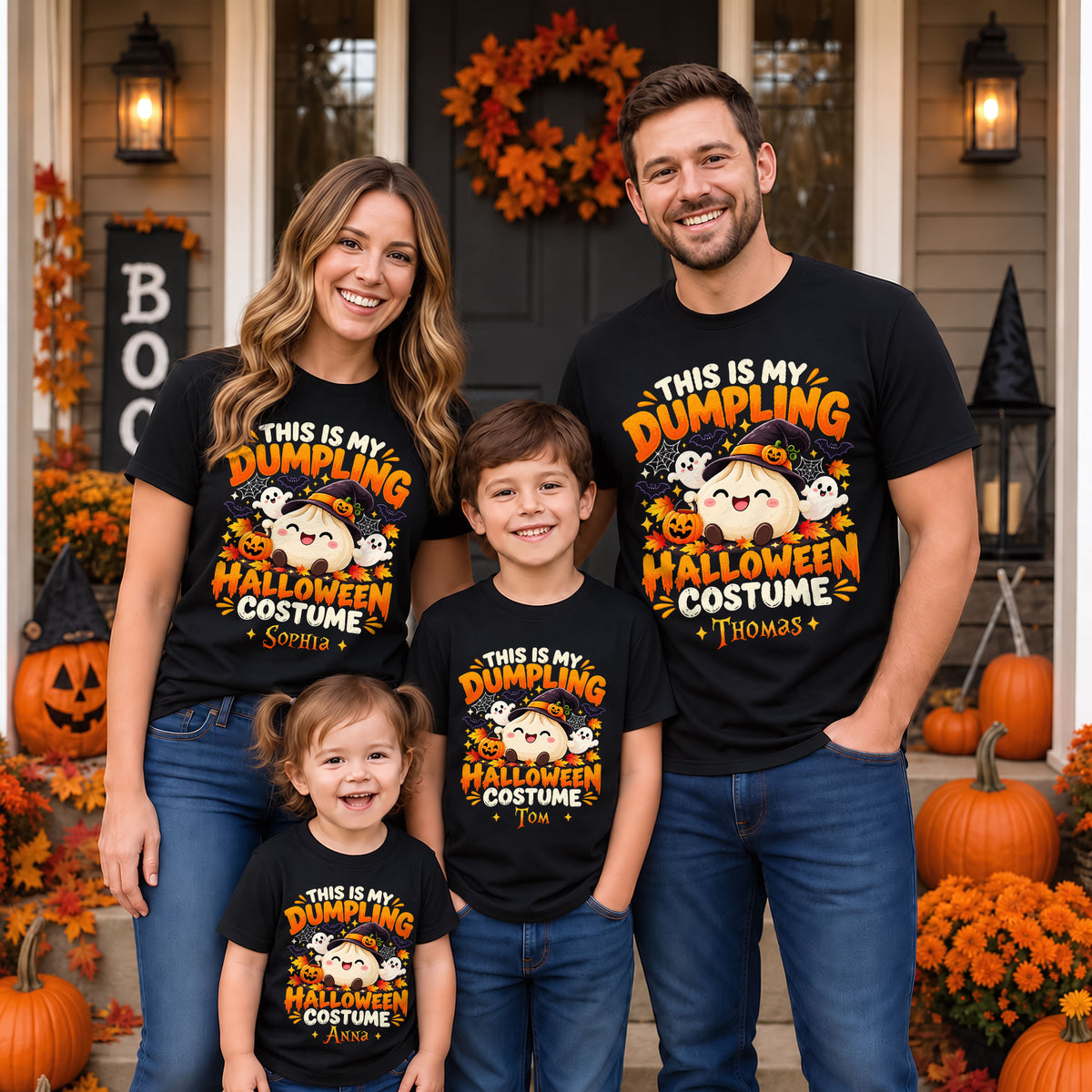 Personalized Squishy Dumpling Halloween Costume Shirt, Kawaii Spooky Dumpling Graphic Tee Gift For Family & Kids