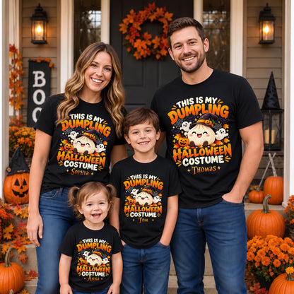 Personalized Squishy Dumpling Halloween Costume Shirt, Kawaii Spooky Dumpling Graphic Tee Gift For Family & Kids