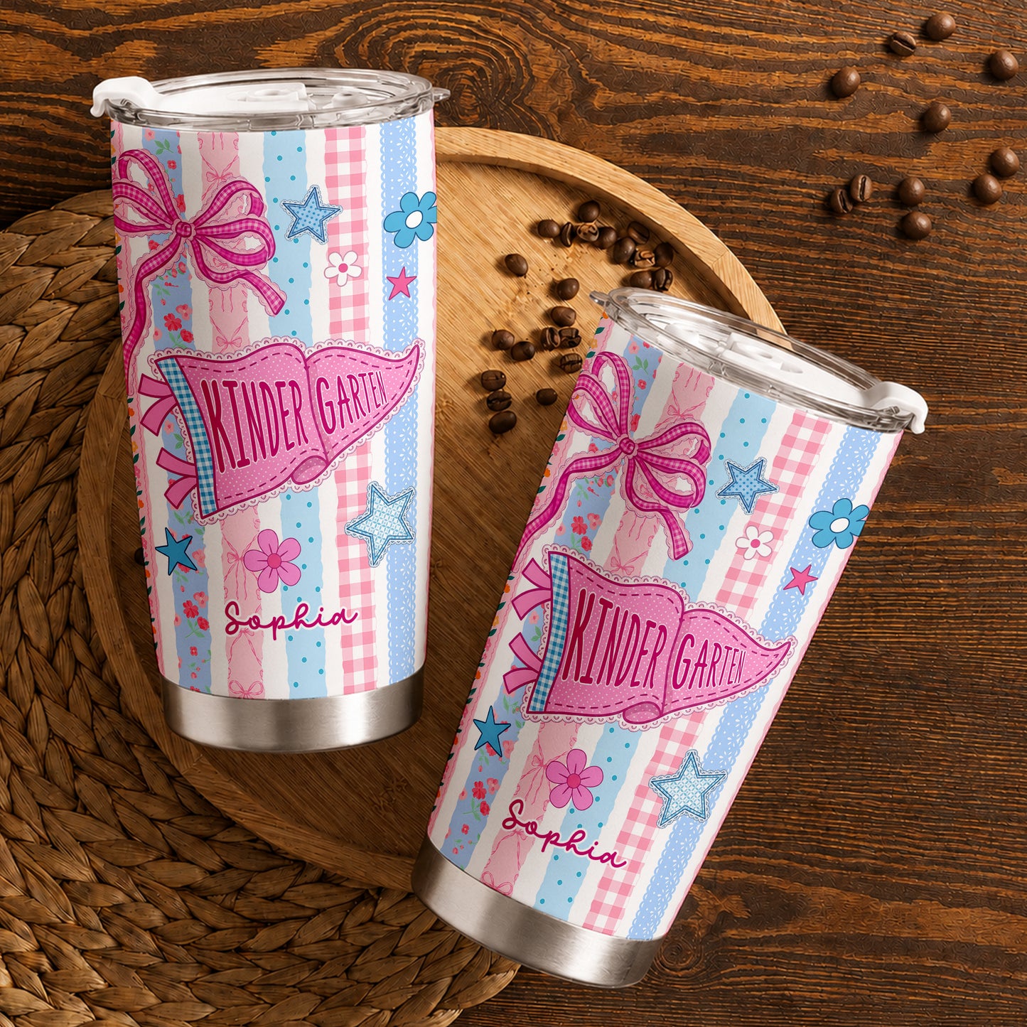 Personalized Back to School Tumbler - Custom Name & Class for Teachers and Students, Pastel Bow 20oz Travel Cup