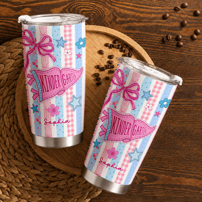 Personalized Back to School Tumbler - Custom Name & Class for Teachers and Students, Pastel Bow 20oz Travel Cup