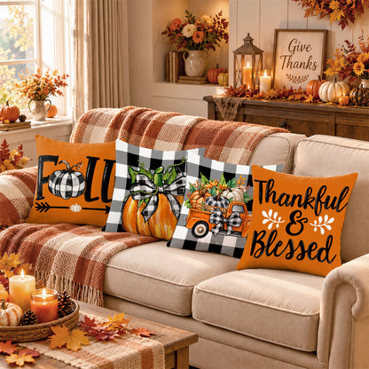 Thanksgiving Fall Decorative Pillow Set of 2 or 4, Harvest Throw Pillows for Home Decor, Gifts for Family