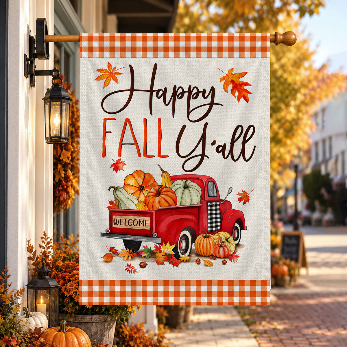Hello Fall Garden Flag, Welcome Truck Happy Fall Ya'll Floral Pumpkin Outdoor Decor Gift For Family