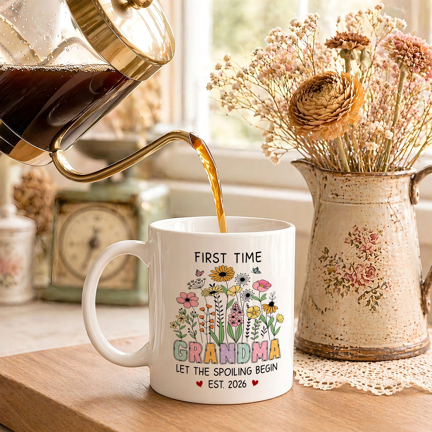 Personalized First Time Grandma Mug – Let The Spoiling Begin Coffee Mug, New Grandma Gift Est 2026