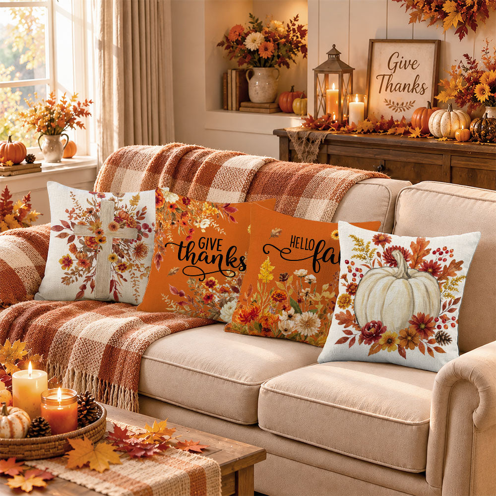 Thanksgiving Fall Decorative Pillow Set of 2 or 4, Harvest Throw Pillows for Home Decor, Gifts for Family