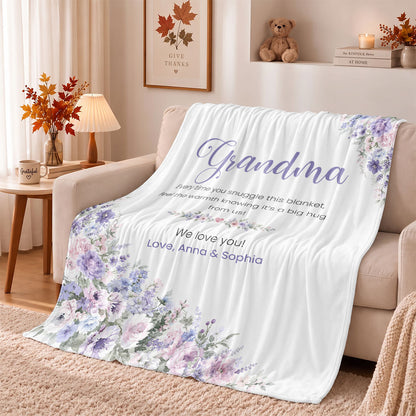 Personalized Grandma Thanksgiving Fleece or Sherpa Blanket, Floral Garden Family Custom Gift for Grandma